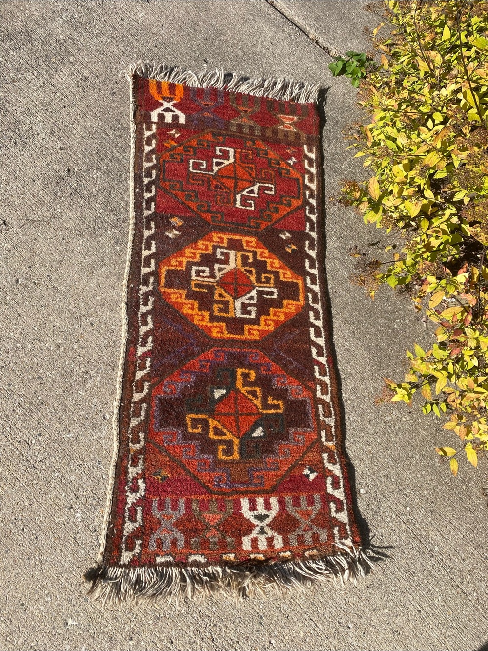 Vintage Hand-Knotted Tribal Runner Rug 16" x 39" Geometric Persian-Style